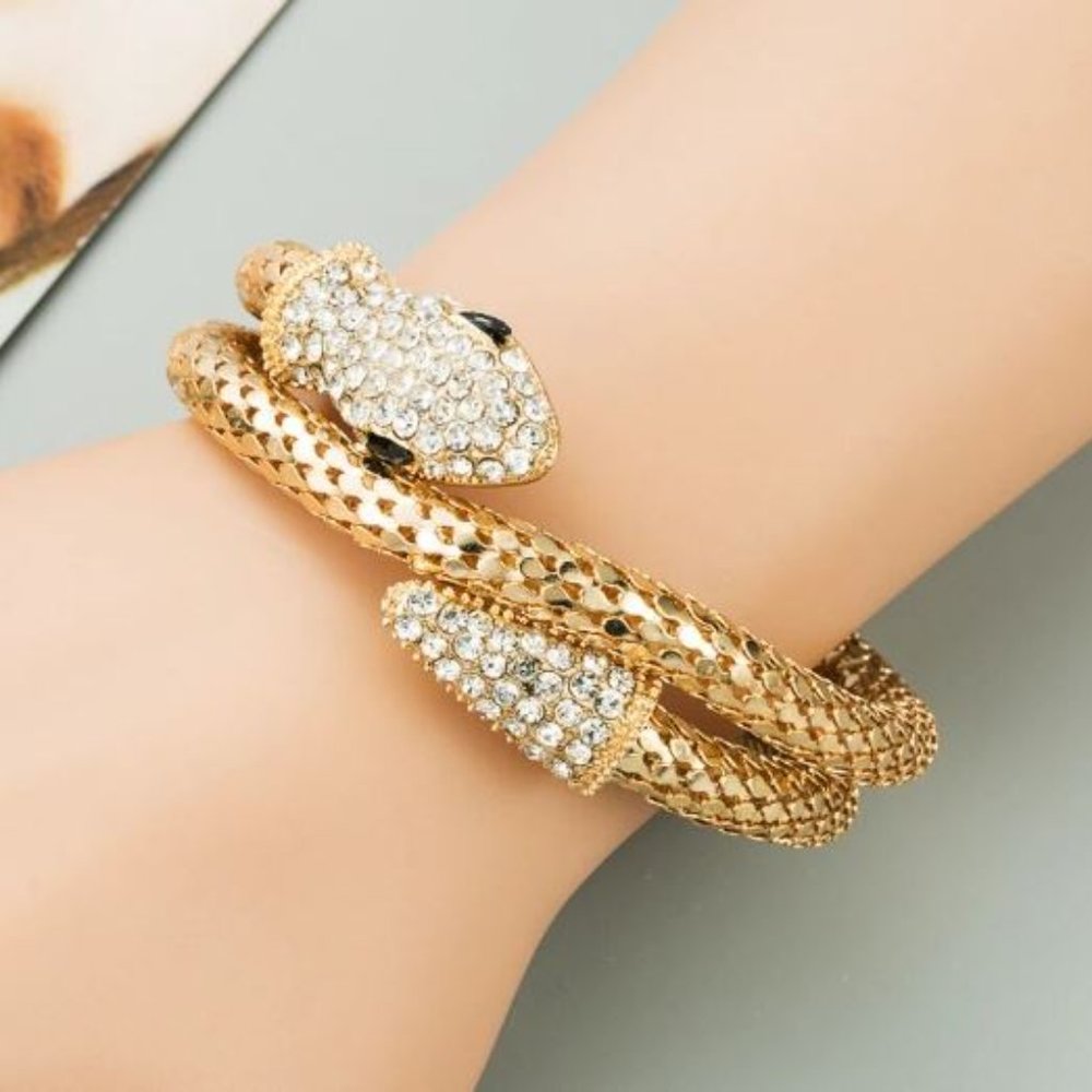 Rhinestone Snake Bracelet Gold Luxurious Crystal